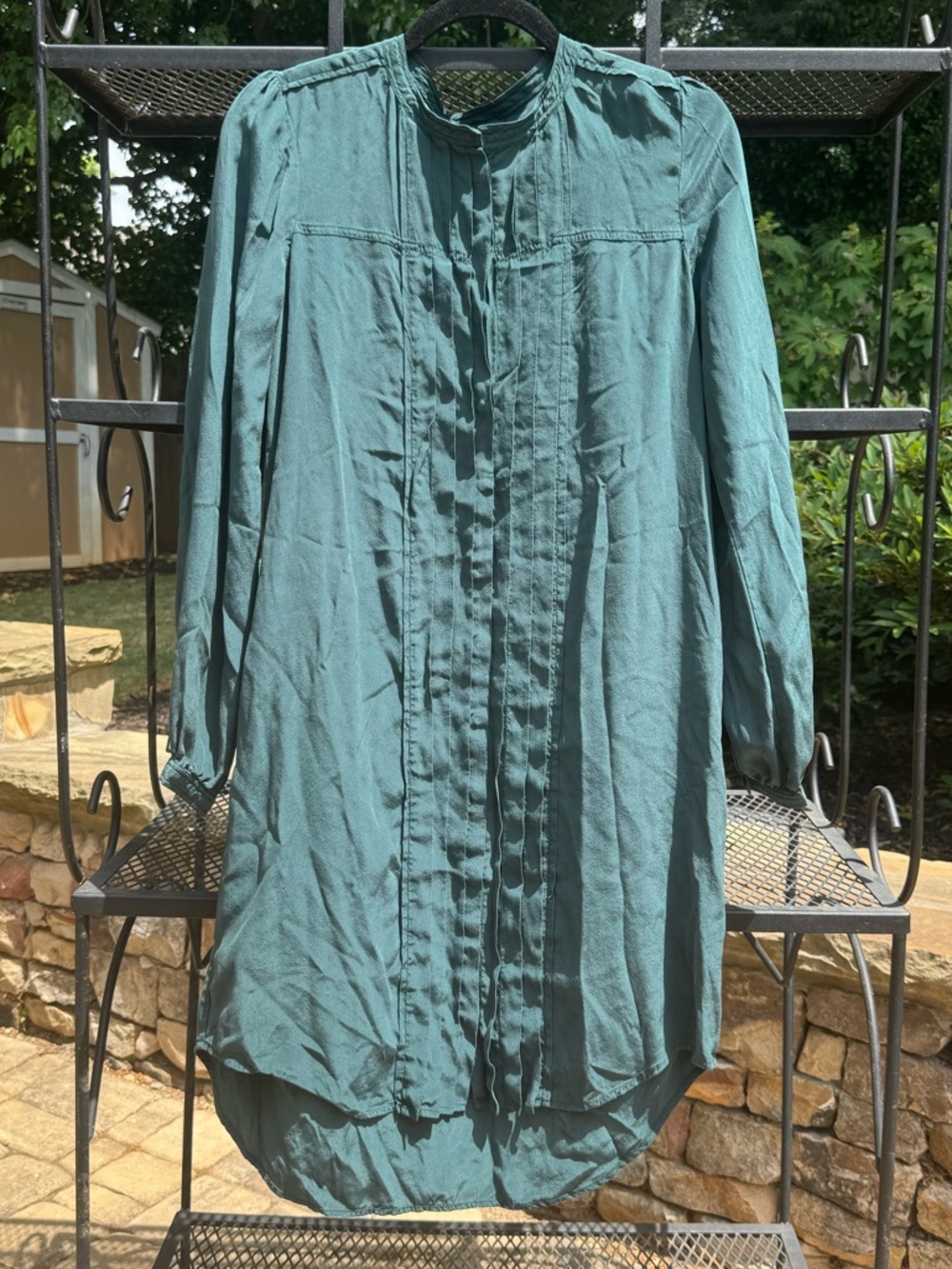 Isabel Marant Silk Tunic Dress Green Long Sleeve Pintuck Blouse Size 40